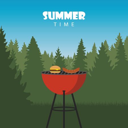 summer time barbeque in the nature vector illustrationのイラスト素材