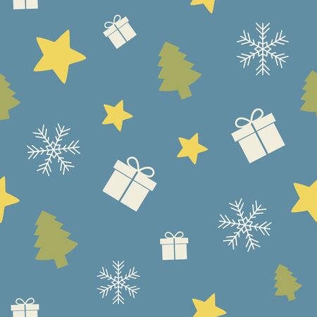 seamless pattern christmas design with star gift fir tree and snowflake vector illustration EPS10のイラスト素材