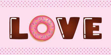 brown love typography with pink donut and sprinkles vector illustration EPS10のイラスト素材
