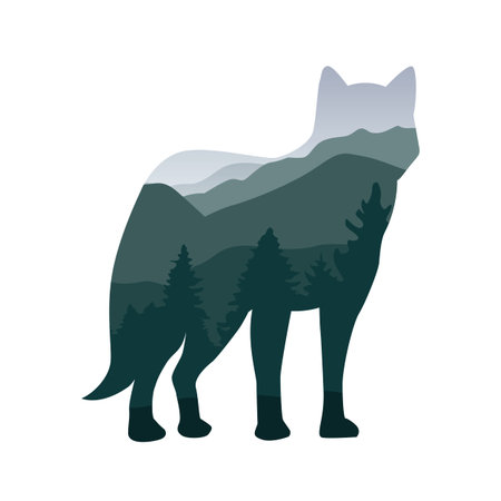 wildlife wolf green forest landscape silhouette vector illustration EPS10