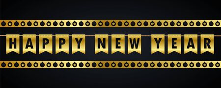 happy new year gold party flags banner with pattern tapeのイラスト素材