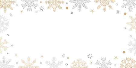 gold and silver christmas snowflake border on white background vector illustrationのイラスト素材