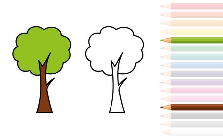 tree for coloring book with pencils vector illustrationのイラスト素材