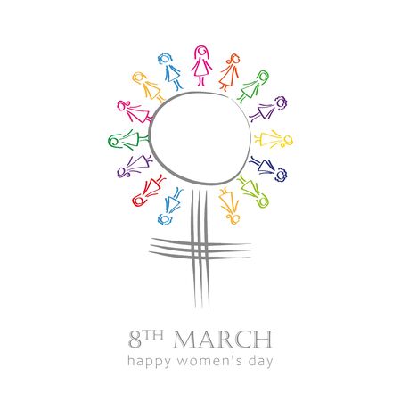 8th march international womens day symbol with colorful women vector illustrationのイラスト素材