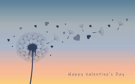 Dandelion silhouette with flying seeds and hearts for valentines dayのイラスト素材
