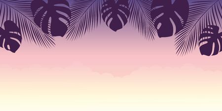 beautiful purple sunset summer holiday design with palm tree leaves vector illustration EPS10のイラスト素材