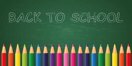 back to school colorful pencils on school blackboard background vector illustration EPS10のイラスト素材