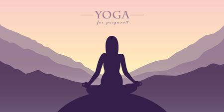 yoga for pregnant women silhouette mountain view purple landscape vector illustration EPS10のイラスト素材