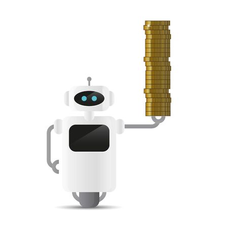 cute robot holds a lot of gold coinsのイラスト素材