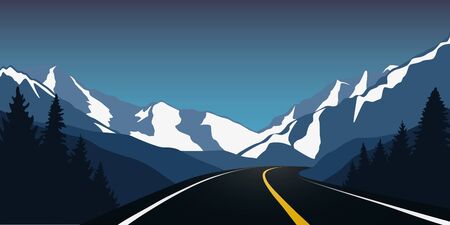 asphalt highway in the snowy mountains winter landscape vector illustration EPS10のイラスト素材