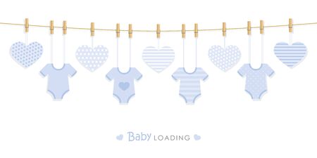 baby shower welcome greeting card for childbirth with hanging bodysuitsのイラスト素材