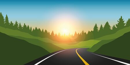 asphalt road in green mountains summer landscape vector illustrationのイラスト素材