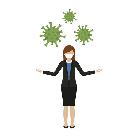 woman with mouth protection and virus vector illustrationのイラスト素材