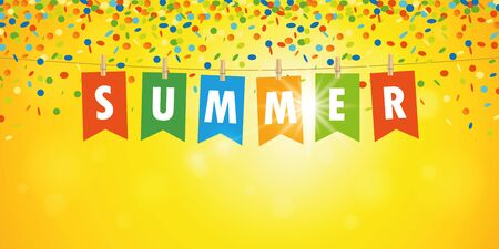summer party flag on sunny confetti background vector illustrationのイラスト素材