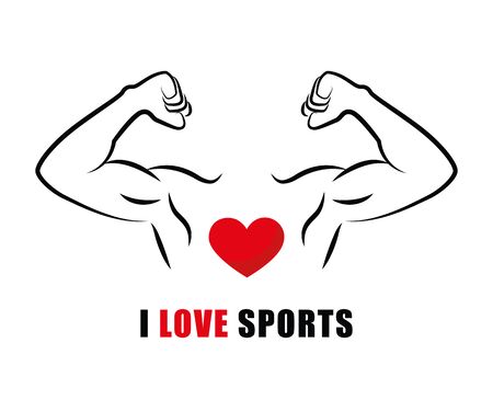 I love sports symbol with strong muscular man and heart vector illustrationのイラスト素材