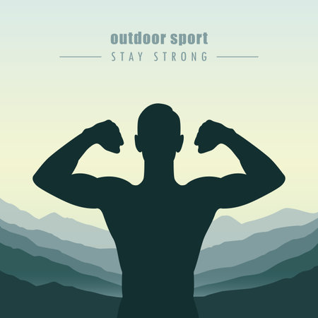 strong muscular man outdoor sport at mountain view vector illustration EPS10のイラスト素材