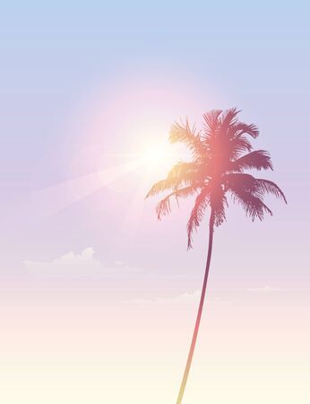 palm tree silhouette on summer sky background with sun light vector illustration EPS10のイラスト素材
