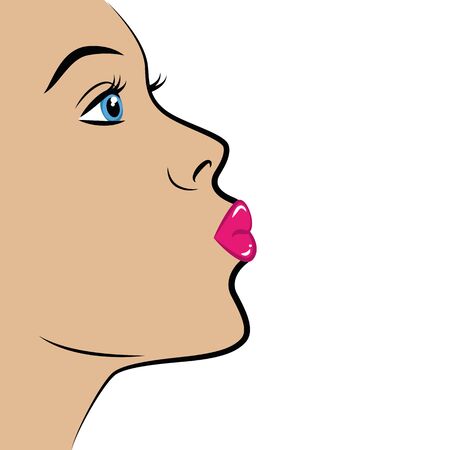 sexy girl portrait with pink lips air kiss vector illustrationのイラスト素材