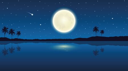 full moon on paradise palm beach holiday background vector illustrationのイラスト素材
