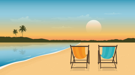 two deck chairs on paradise beach summer holiday design vector illustration EPS10のイラスト素材