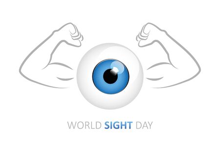 strong blue eye with muscular arms for world sight day vector illustrationのイラスト素材