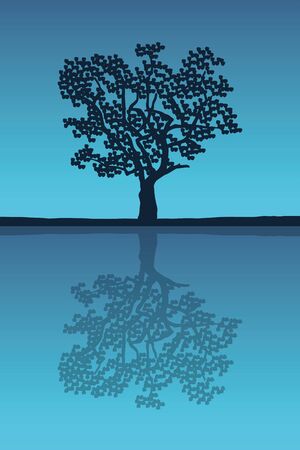 tree silhouette reflection in a sea vector illustration EPS10のイラスト素材