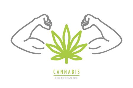 strong cannabis leaf with muscular arms vector illustrationのイラスト素材