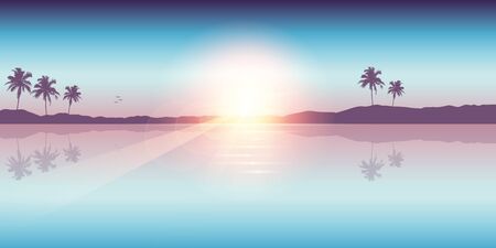 paradise palm beach landscape summer background vector illustrationのイラスト素材