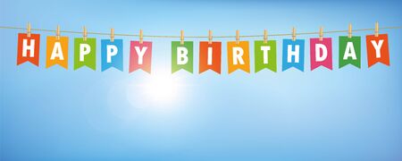 happy birthday party flags banner on blue sunny sky vector illustration EPS10のイラスト素材