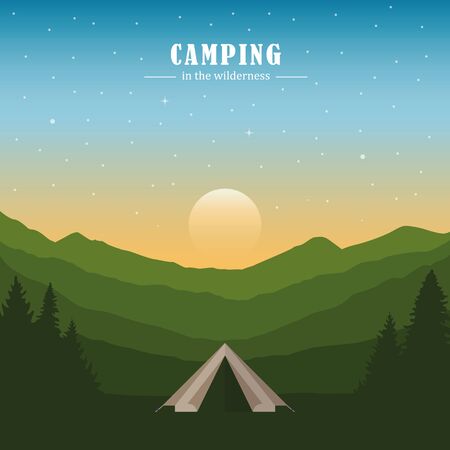 camping adventure in the wilderness tent in the forest at mountain landscape vector illustration EPS10のイラスト素材