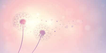 dandelion silhouette with flying seeds and hearts for valentines day vector illustrationのイラスト素材