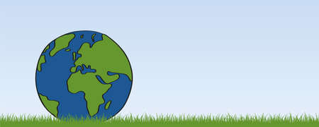 planet earth on green meadow banner with copy space vector illustration EPS10のイラスト素材