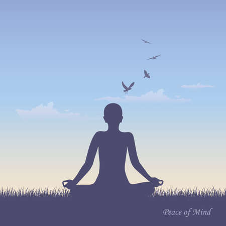 meditating person on summer meadow at sunshine vector illustrationのイラスト素材