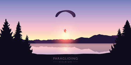paragliding adventure by the lake at beautiful sunrise vector illustration EPS10のイラスト素材