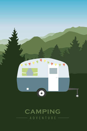 camping adventure at green mountain and forest landscape vector illustration EPS10のイラスト素材