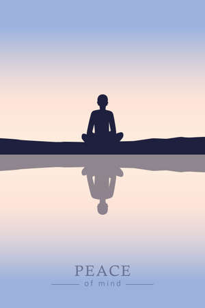 peace of mind meditating person by the lake illustrationのイラスト素材