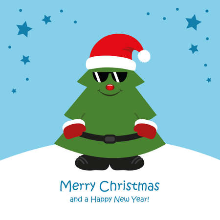 cute christmas tree with sunglasses cartoon vector illustration EPS10のイラスト素材