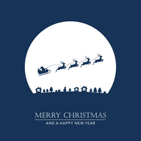christmas village winter banner with santa sleigh and reindeer vector illustration EPS10のイラスト素材