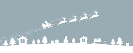 christmas village winter banner with santa sleigh and reindeer vector illustration EPS10のイラスト素材