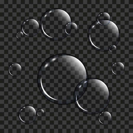 transparent soap bubbles isolated on black vector illustration EPS10のイラスト素材