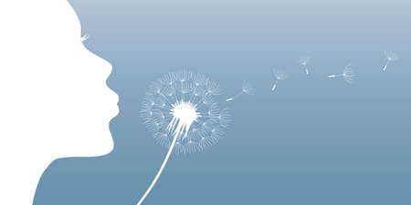 girl blows dandelion silhouetteのイラスト素材