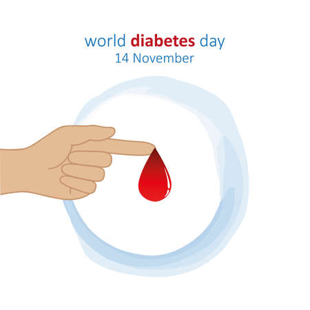 blue circle and finger with blood drop world diabetes day 14 november vector illustrationのイラスト素材