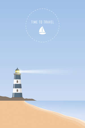 time to travel lighthouse by the ocean vector illustration EPS10のイラスト素材