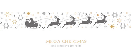 christmas card with santa sled and deer on star border vector illustration EPS10のイラスト素材