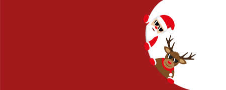 red christmas banner with cute santa claus and deer with sunglasses vector illustration EPS10のイラスト素材