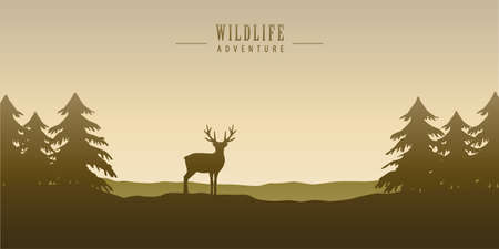 wildlife deer in forest with mountain view autumn landscape vector illustration EPS10のイラスト素材