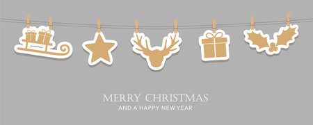 hanging christmas decoration sleight star deer gift berry vector illustration EPS10のイラスト素材