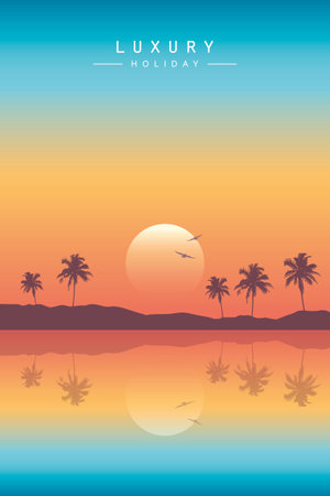 luxury summer holiday on paradise beach at sunset vector illustration EPS10のイラスト素材