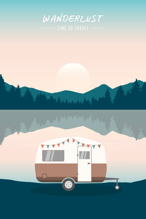 camper summer holiday on a road tripのイラスト素材