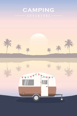 tropical camping adventure summer holiday with camperのイラスト素材